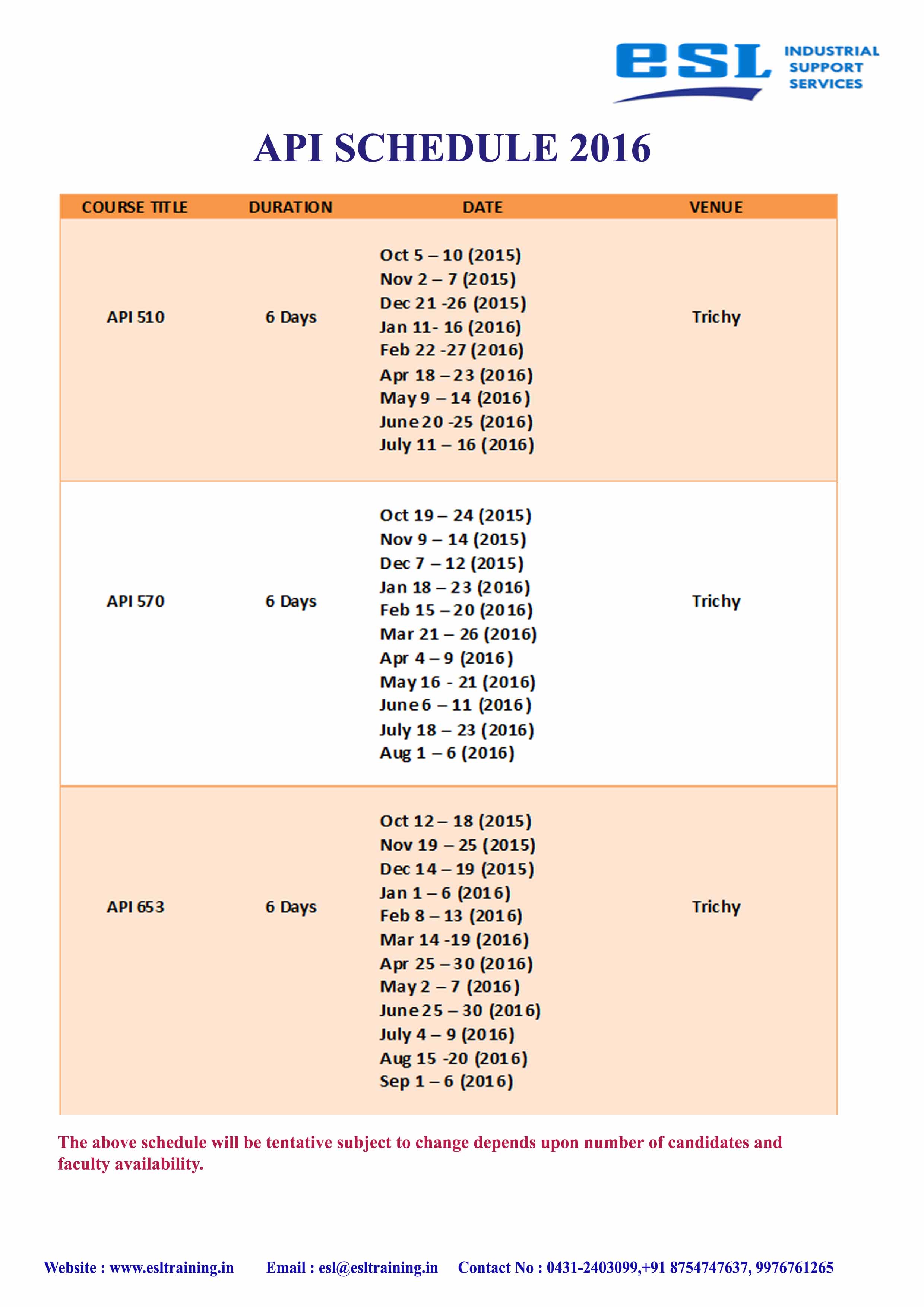 api schedule 2016